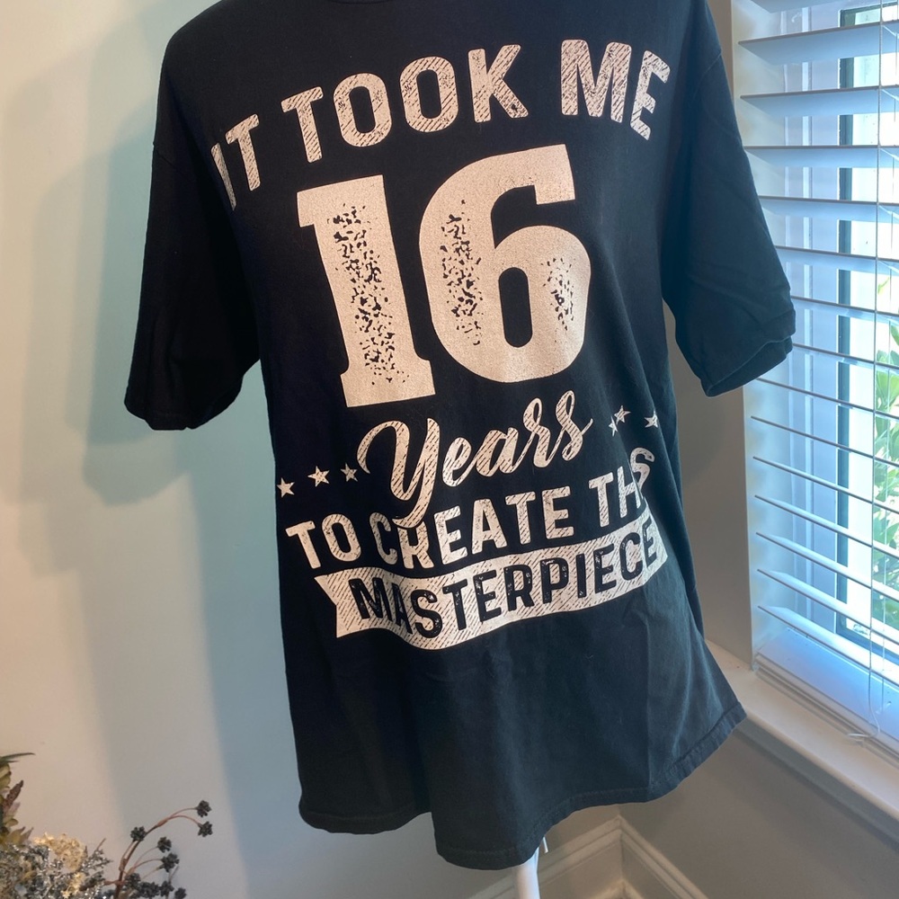 Port and Company Black Short Sleeve Tee/16 year birthday.